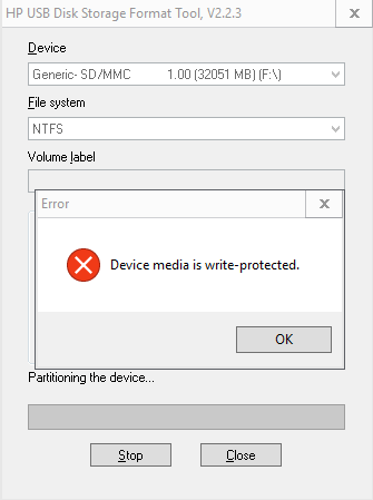 hp usb disk format tool device media is write protected